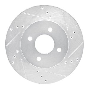 Nissan March Brake Rotor (1) - Front Right - R1 Concepts - Drilled & Slotted - Silver - `11-`25